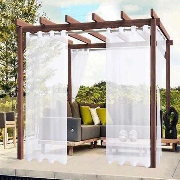 Outdoor Sheer Curtains for Patio Waterproof, 2 Panels Rod Pocket Indoor/Out Carousel 1