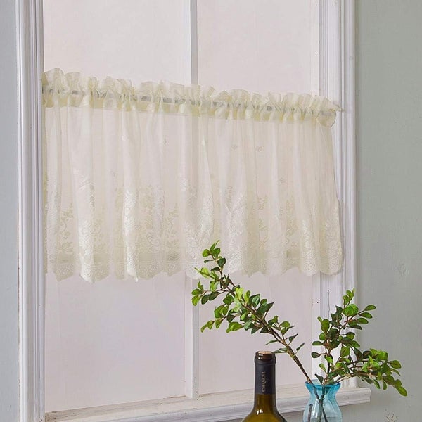 1Pc/ 2pcs Lace Valances for Windows, Lace Floral Embroidered Semi Sheer Cur Carousel 2