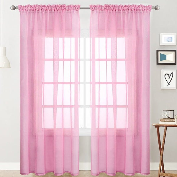 Sheer Curtains Living Room Rod Pocket Window Curtain Panels Bedroom Semi Sh Carousel 1