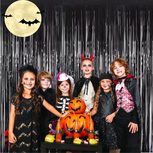 3 Pack Black Tinsel Foil Fringe Curtains Backdrop, 3.3 ft x 6.6 ft Foil Fri Carousel 7