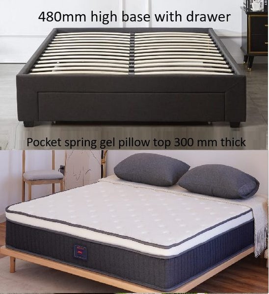 TORI QUEEN WITH BIG DRAWER + POCKET SPRING GEL PILLO TOP MATTRESS 300mm thick Carousel 1