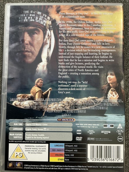 GREY OWL ( EXCELLENT CONDITION ) DVD. PIERCE BROSNAN Carousel 2