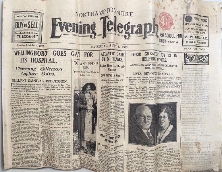 OLD NEWSPAPER: The Evening Telegraph, Northhampshire - Saturday, 1 July 1933 Carousel 1