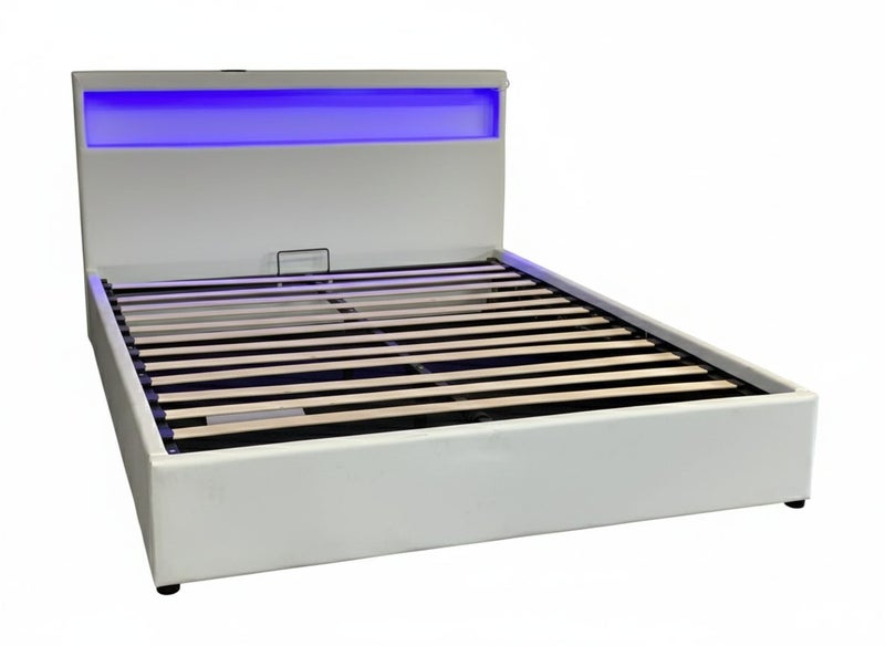 Torby Bed Frame with storage and LED Light White King