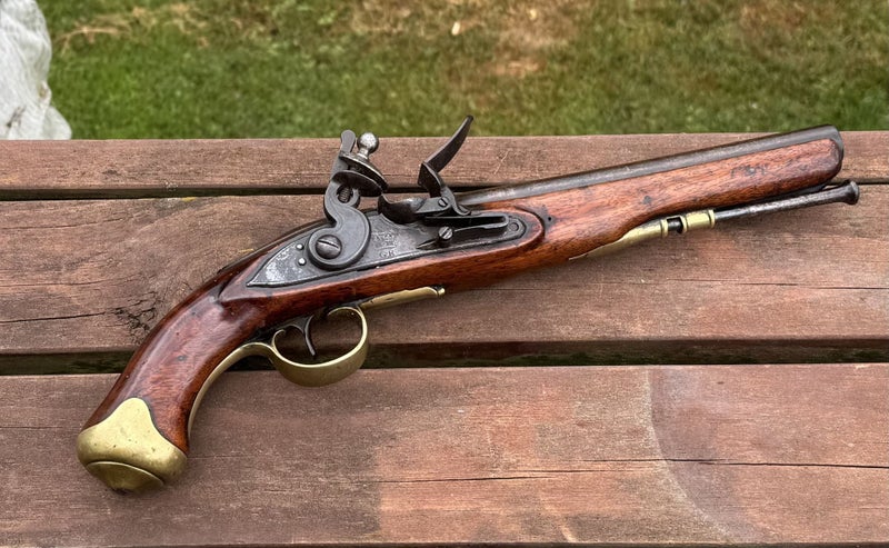 Light Dragoon, Flintlock Pistol. C1780. Barrel shortened to 9”, in about 1804. Carousel 2