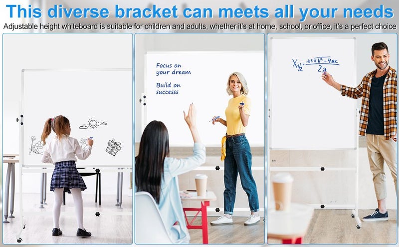 Mobile Dry Erase White Board Metal castors 150 x 100 cm Carousel 2