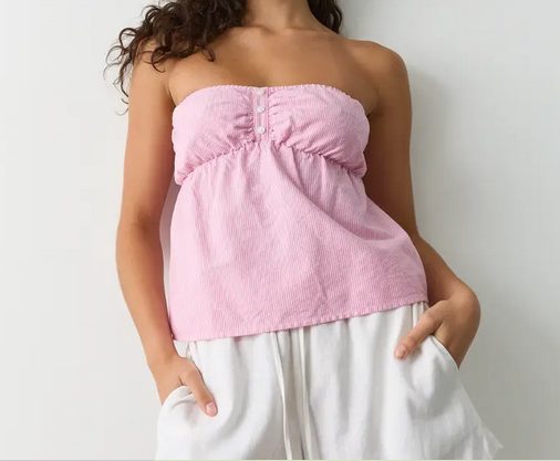 STRAPLESS TIE BACK PINK STRIPE TOP - SIZE 8 - BRAND NEW Carousel 1