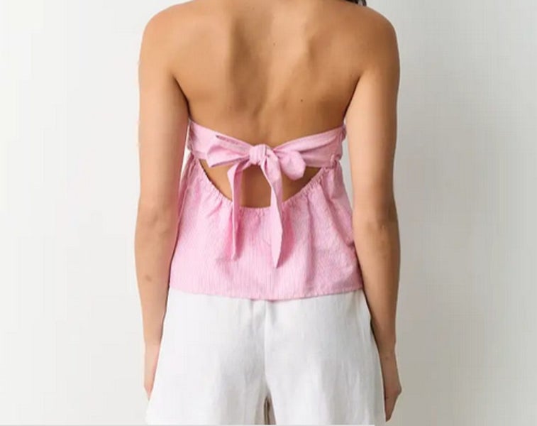 STRAPLESS TIE BACK PINK STRIPE TOP - SIZE 8 - BRAND NEW Carousel 2