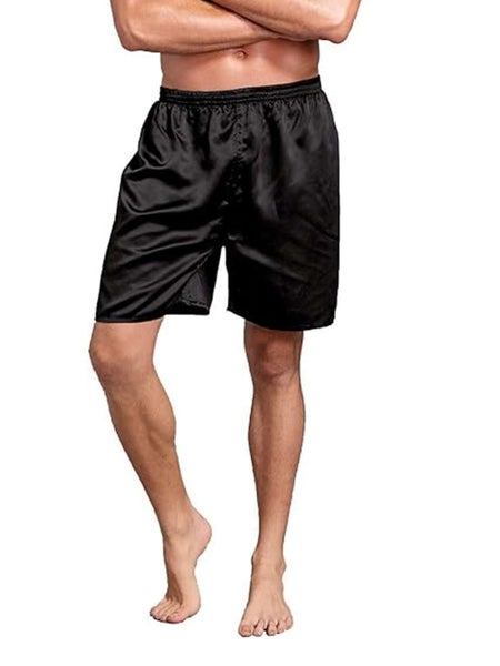 Mens Silk Satin Boxers Shorts Underwear Sleep Pajama Lounge Shorts (Black,S Carousel 1