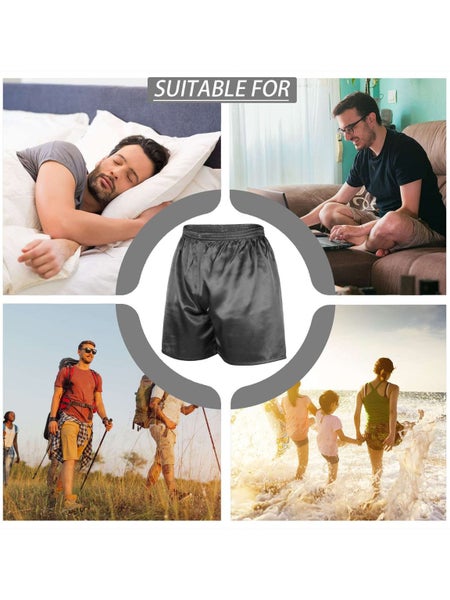 Mens Silk Satin Boxers Shorts Underwear Sleep Pajama Lounge Shorts (Black,S Carousel 10