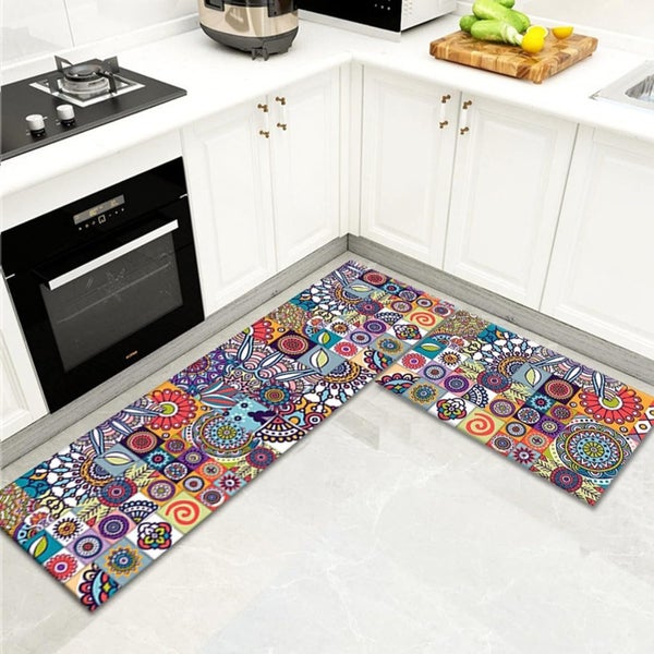 2Pcs Boho Kitchen Rugs - Non-Slip Washable Runners for Sink, Bathroom, Laundry Carousel 2