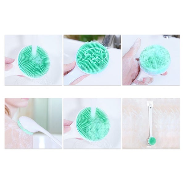 Long Handle Bath Brush Silicone Non-Slip Back Scrubber & Shower Brush-Green Carousel 4