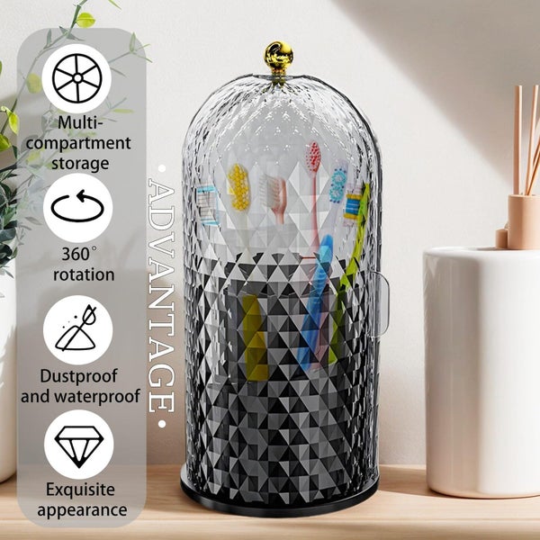 Rotating Makeup Brush Holder and Toothbrush Organizer Carousel 4