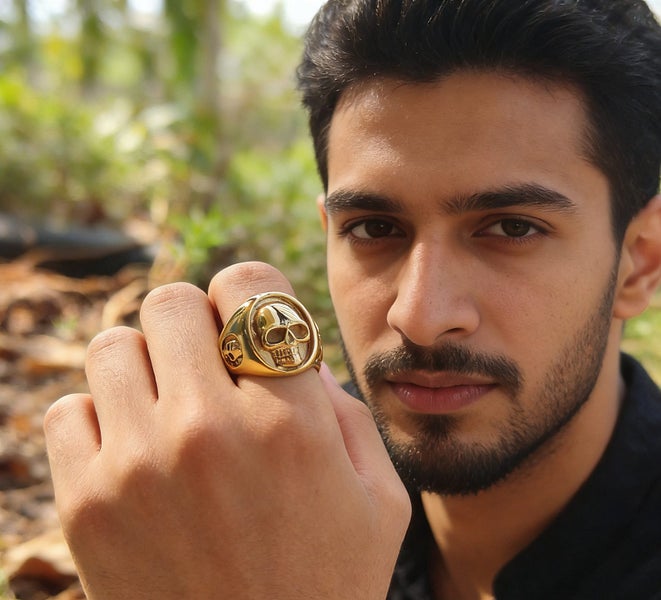 18K Gold Plated Skull Ring Statement Ring Steel Ring for Men RST15KL-5 Carousel 2