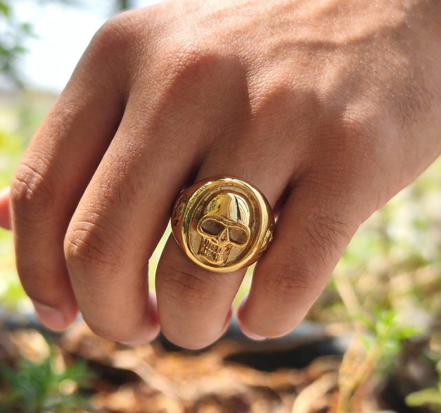 18K Gold Plated Skull Ring Statement Ring Steel Ring for Men RST15KL-5 Carousel 2