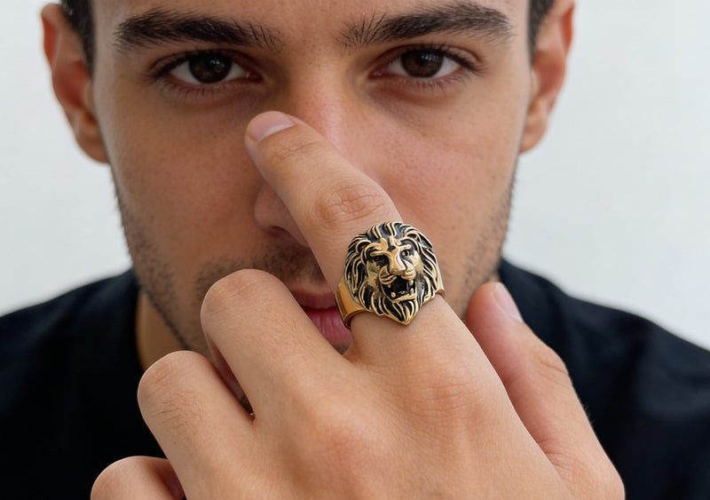 18K Gold Plated Lion Ring Steel Ring - Bold & Masculine RST17KL-7 Carousel 2