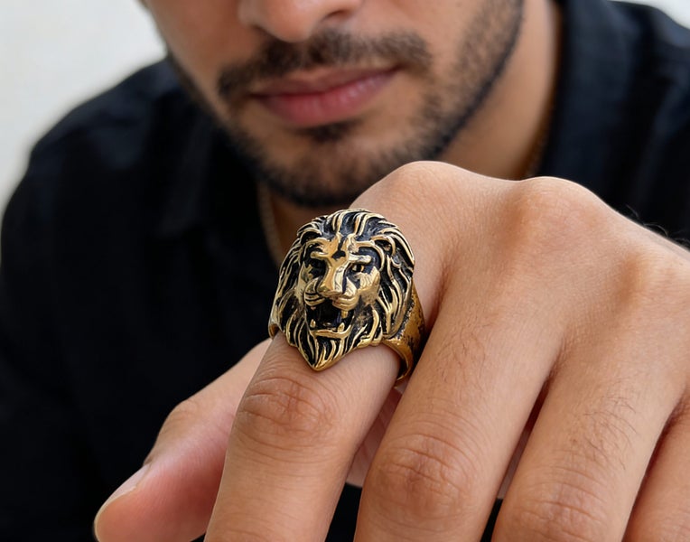18K Gold Plated Lion Ring Steel Ring - Bold & Masculine RST17KL-7 Carousel 1