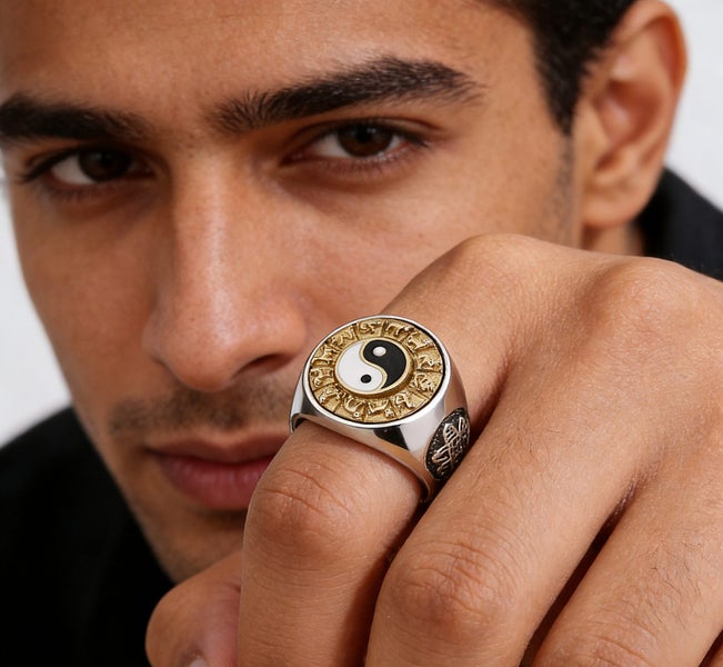 (Taichi Spinner Ring) Bagua Yin Yang Meditation Fidget Ring RSV8KNG-6 Carousel 2