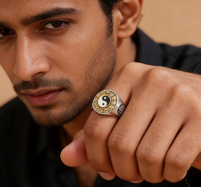 (Taichi Spinner Ring) Bagua Yin Yang Meditation Fidget Ring RSV8KNG-6 Carousel 1