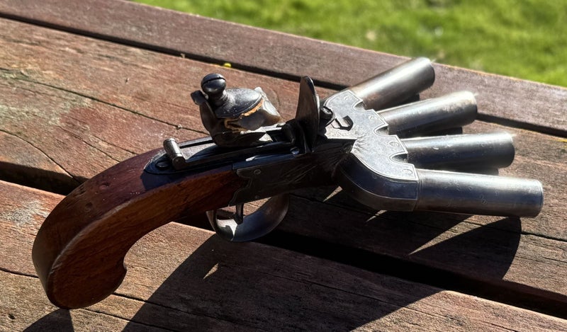 DUCKS FOOT Volley Pistol. Genuine Flintlock. Early 1800s. Rarest of all guns Carousel 1