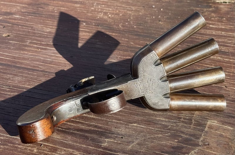DUCKS FOOT Volley Pistol. Genuine Flintlock. Early 1800s. Rarest of all guns Carousel 2