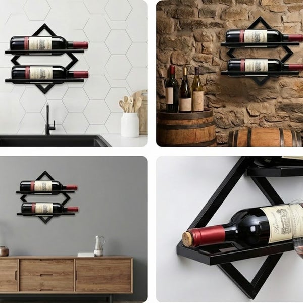 2 Pack Wall Mounted Wine Rack Collapsible Metal Bottle Holder Carousel 8