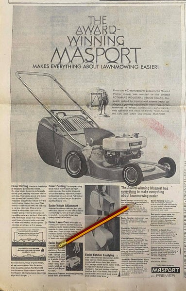 VINTAGE NEWSPAPER ADVERT: Masport Lawnmowers 1969 Carousel 1