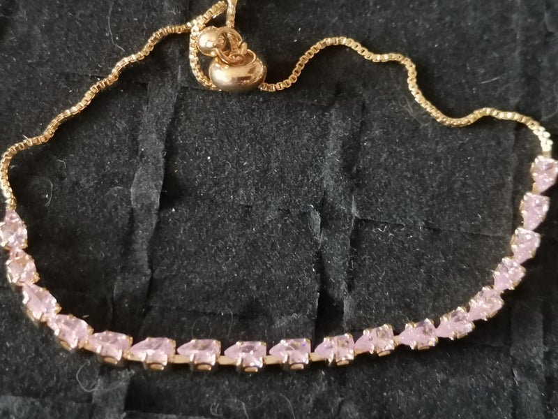 rhinestone bracelet circle links golden cubic zirconia slider tennis pink clear Carousel 14