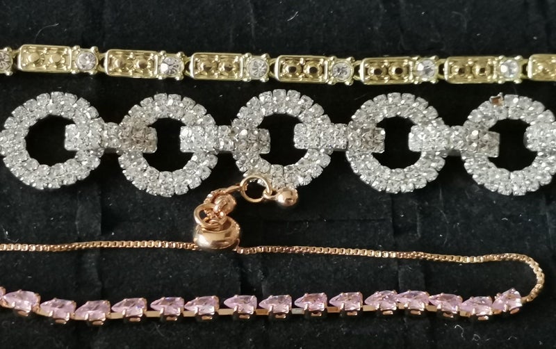 rhinestone bracelet circle links golden cubic zirconia slider tennis pink clear Carousel 1