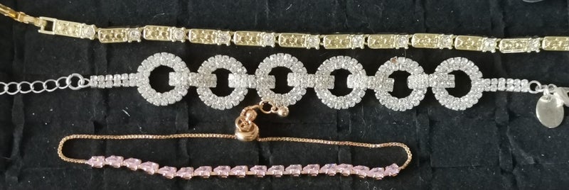 rhinestone bracelet circle links golden cubic zirconia slider tennis pink clear Carousel 2