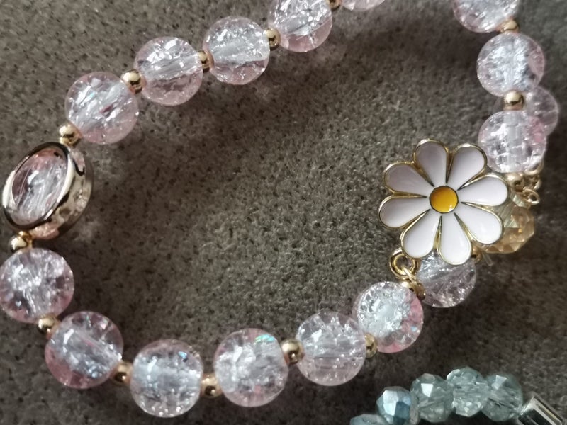 Bracelet rose quartz hematite & black onyx or Opaline or clear crystal golden Carousel 14