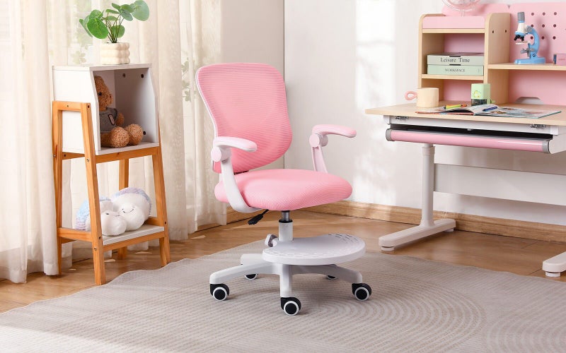 Kids Desk Chair - Children Office Study Seat With Footrest Cilo - Pink Carousel 2