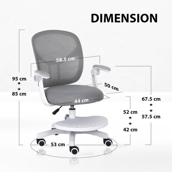 Kids Desk Chair - Children Office Study Seat With Footrest Nova - Grey Carousel 11