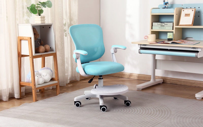 Kids Desk Chair - Children Office Study Seat With Footrest Cilo - Blue Carousel 2