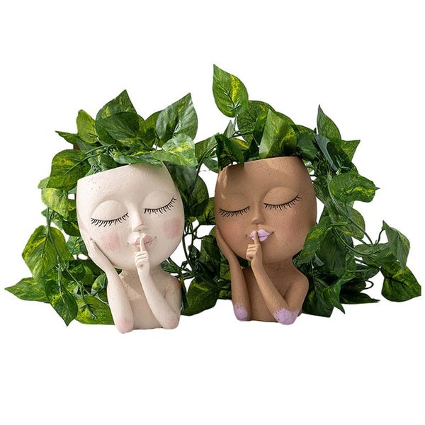 2PCS Resin Face Planter with Drainage Hole for Plants - Coffee Carousel 2