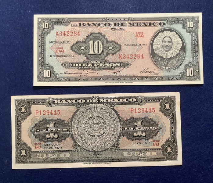 Mexico 1960s One & Ten Peso banknotes - high grade Carousel 1