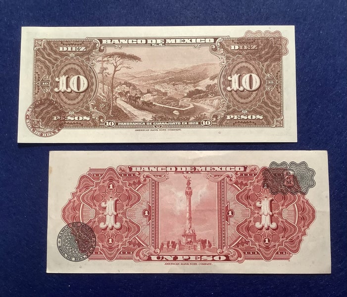 Mexico 1960s One & Ten Peso banknotes - high grade Carousel 2