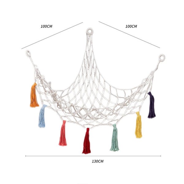 Boho Plush Toy Hammock Net Organizer -White Net with Colourful Tassel Carousel 3