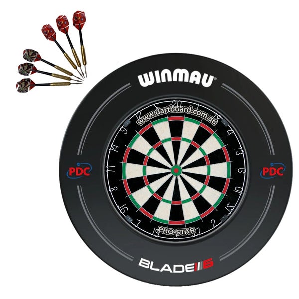 Pro Star Genuine Bristle Dart Board + Winmau Blade 6 Pro Line Surround + Darts Carousel 1