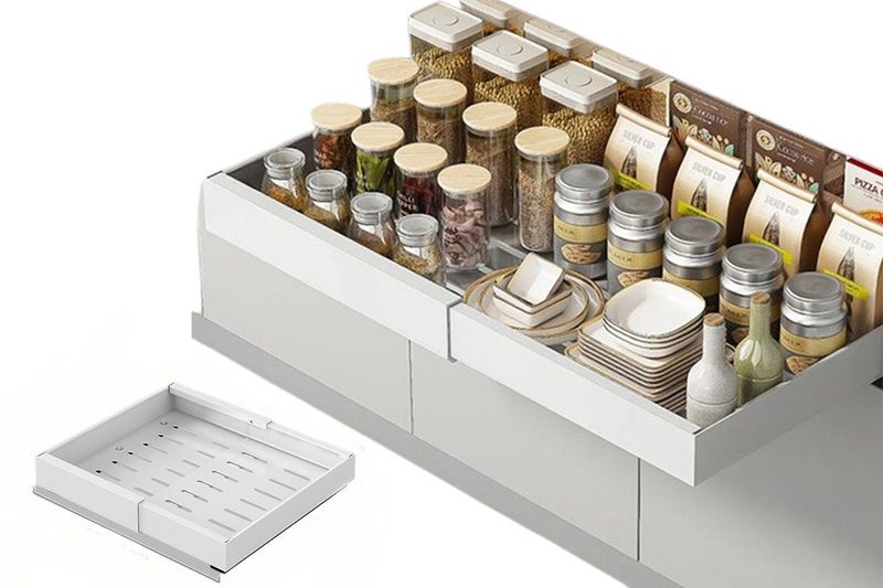 Expandable Pull-Out Cabinet Organizer Slide Out Pantry Shelves Storage Carousel 1