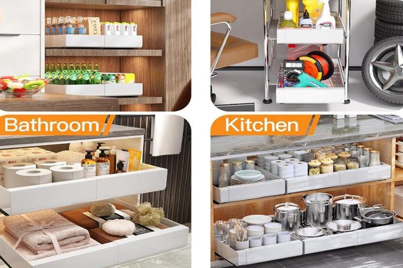 Expandable Pull-Out Cabinet Organizer Slide Out Pantry Shelves Storage Carousel 2