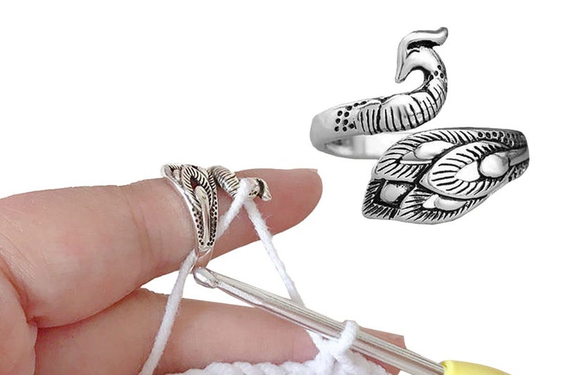 2Pcs Knitting Loop Ring Peacock Open Finger Ring Adjustable Sewing Tool-Style 24 Carousel 1