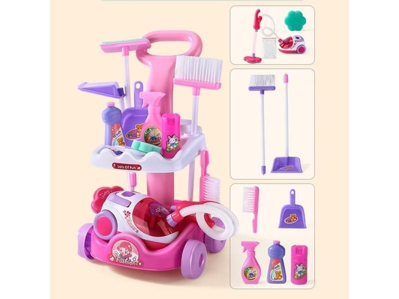 New 1 Pcs/set Pretend Play Toy Simulation Vacuum Cleaner Cart Cleaning Dust Carousel 2