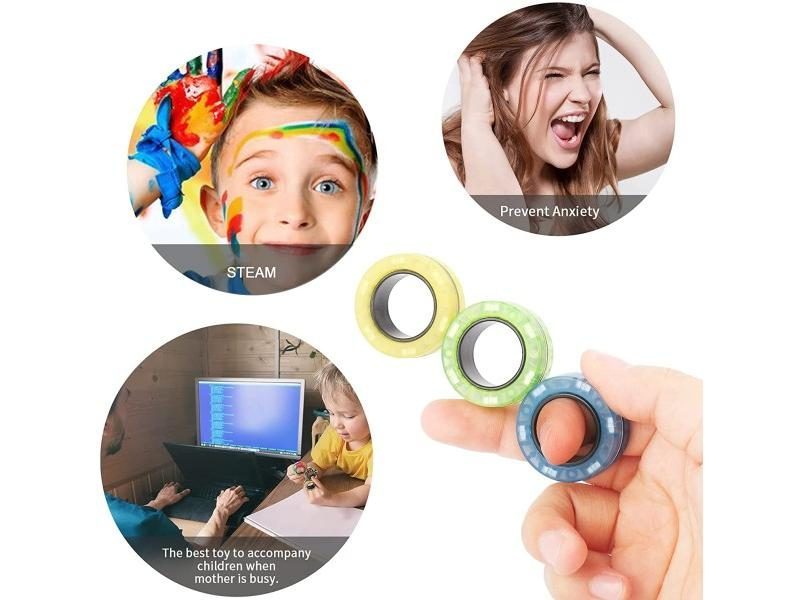 3pcs Finger Magnetic Rings Colorful Fidget Toy Set For Stress Relief Carousel 4