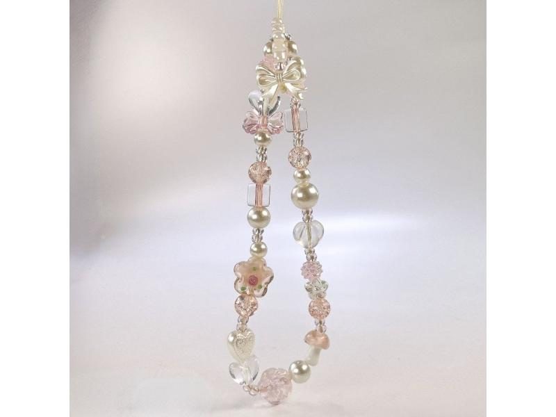 Y2K Glass Flower Bead Phone Strap Charm Chain Knot Cellphone Lanyard Keychain Carousel 2