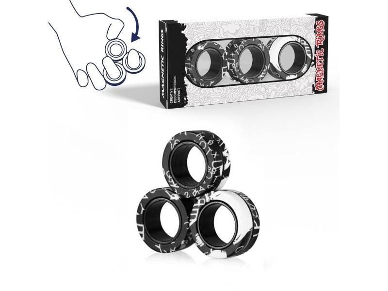 YISHIDANY 3pcs Finger Magnetic Rings Colorful Fidget Toy Set Adult Magnets Carousel 1