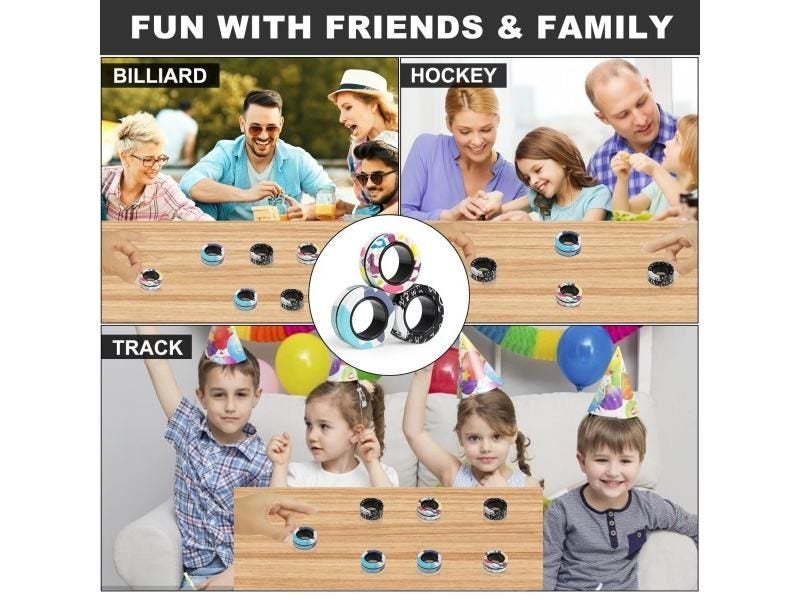 YISHIDANY 3pcs Finger Magnetic Rings Colorful Fidget Toy Set Adult Magnets Carousel 4