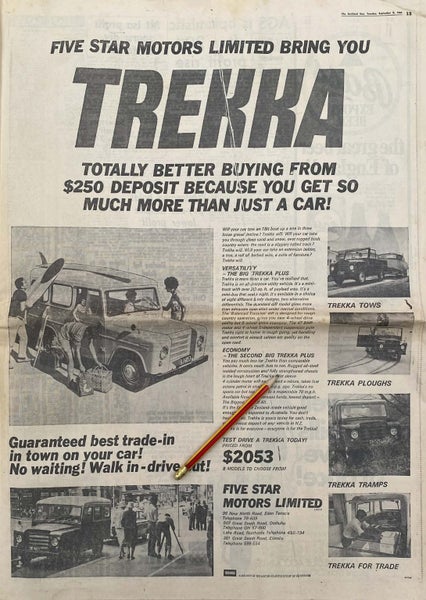 VINTAGE NEWSPAPER ADVERT: Trekka / Five Star Motors 1969 Carousel 1