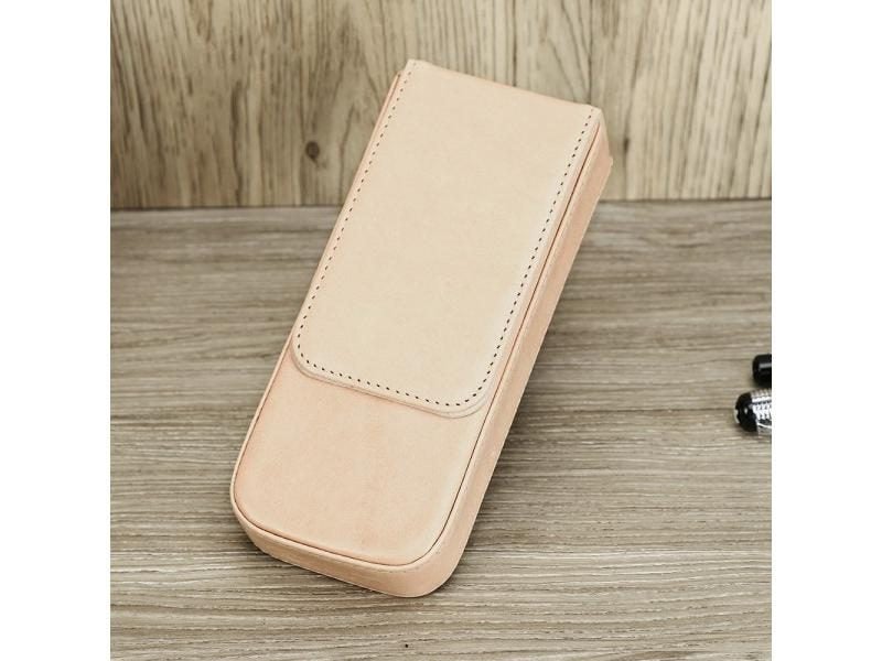 Luxury Genuine Leather 3 Slots Pen Case Pencil Case Office Supplies Carousel 1