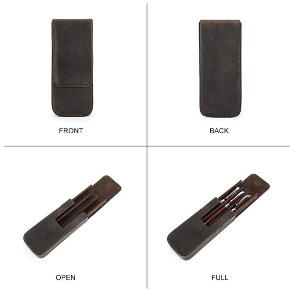 Luxury Genuine Leather 3 Slots Pen Case Pencil Case Office Supplies Carousel 3